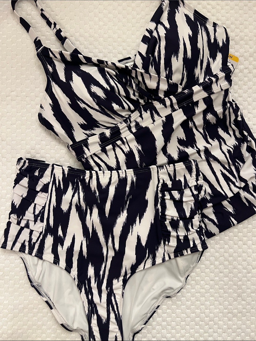 Anne Cole Navy Blue & White Tankini Swim set Size Med w High-Waist Bottoms B37